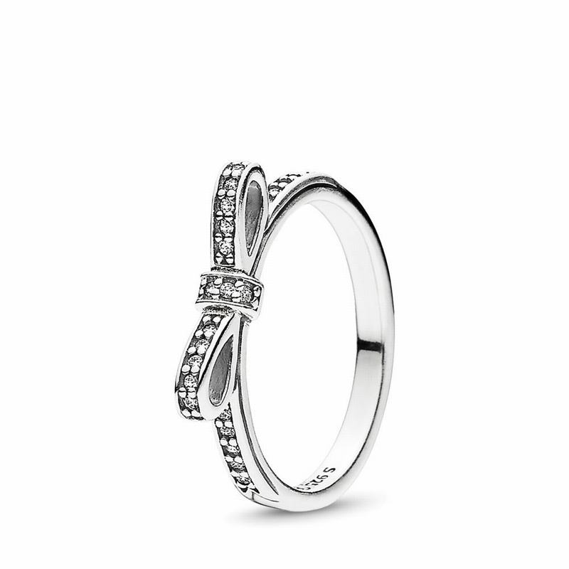 Pandora Sparkling Bow Stackable Ring Ireland - Sterling Silver/Cubic Zirconia - 832604RGU